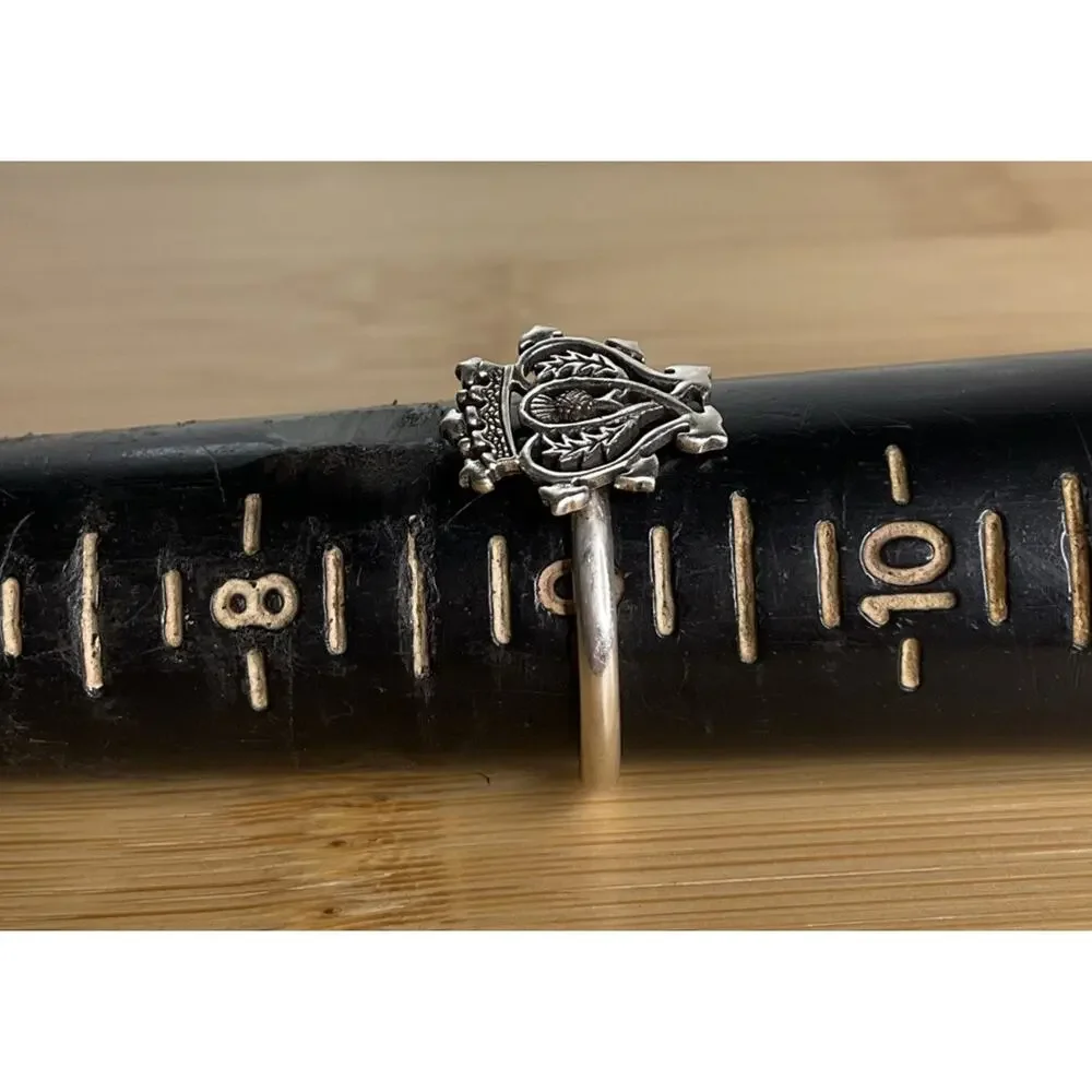 Vintage Sterling Silver Scottish Claddagh Ring Crown Heart Thistle Size 9